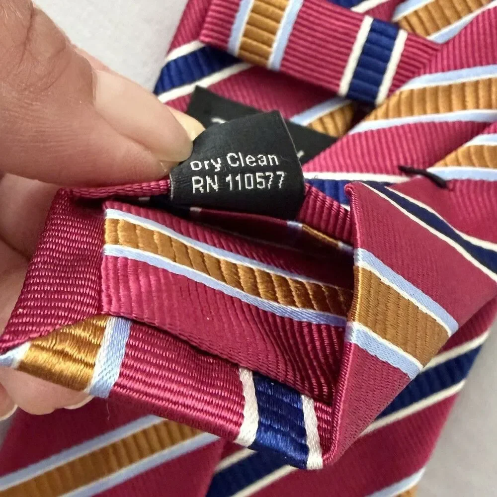 David Donahue Luxury Tie Red Blue Striped Silk Necktie Woven In Italy Made USA